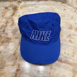 Vintage Nike Blue Nylon 5 Panel Cap Running Hat Adjustable Lightweight Rare